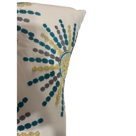 Pier 1 Embroidered Sunburst Pillow Teal Gold White 16 x 16 - Picture 7 of 11